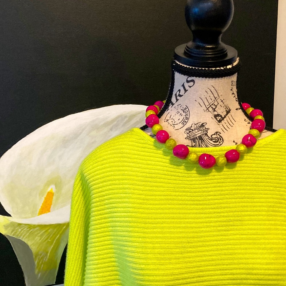 Lime Green & Fuchsia Pink Bead Necklace